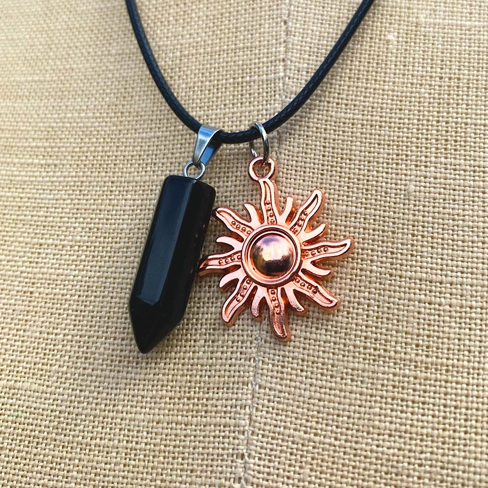 Handmade Dagger Stone Amulet with Sun Charm